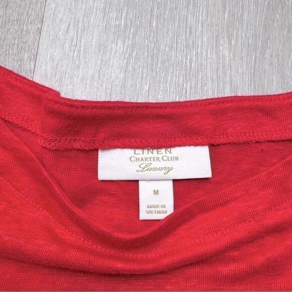 Charter Club Luxury Women's NWT Holiday Red 100% Linen Short Sleeve Top M - Picture 3 of 5